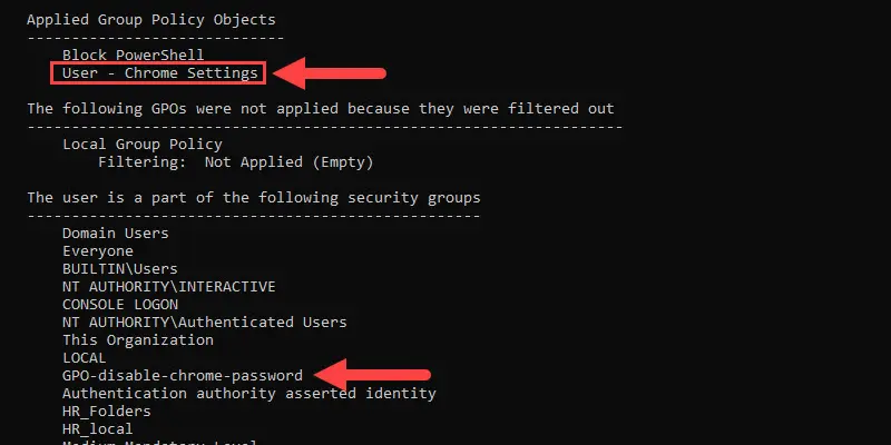 gpresult /r verify chrome settings