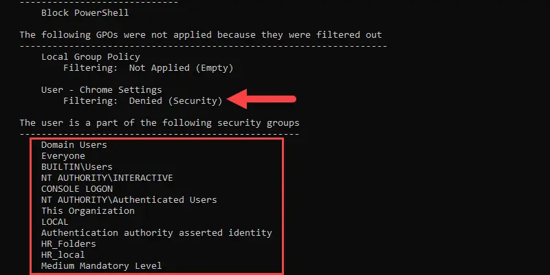 gpresult /r denied chrome policy