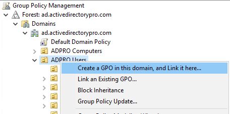 Creating and linking a new GPO to the OU holding the user accounts