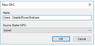 New GPO dialog with a descriptive name entered