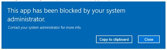 Message shown when a blocked user tries to launch PowerShell