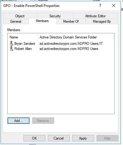 Security group created for the users who should keep PowerShell access