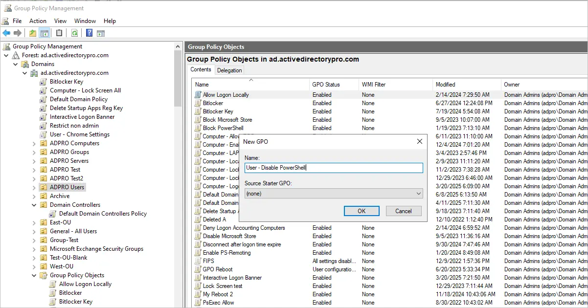 disable powershell gpo