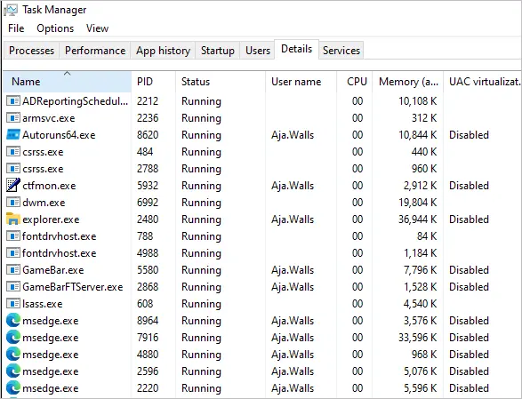 Task Manager startup tab confirming the programs no longer run