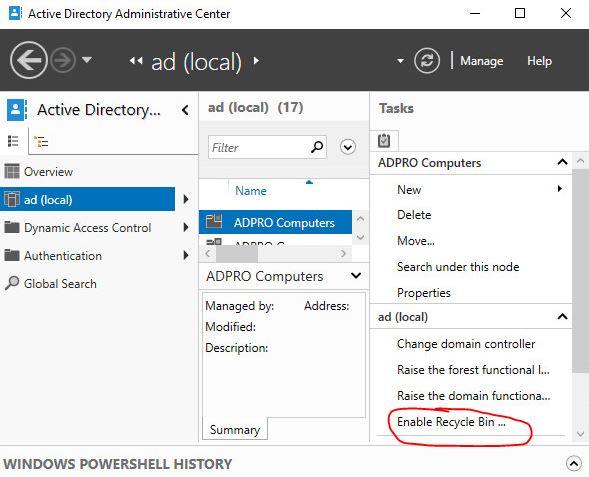 enable ad recycle bin