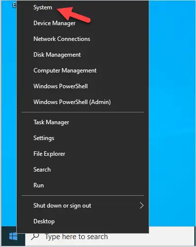 Right click the start menu and select system