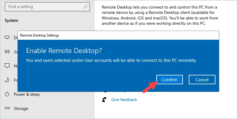 confirm the popup notification