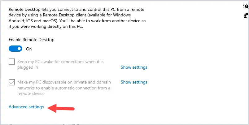 click on advanced settings