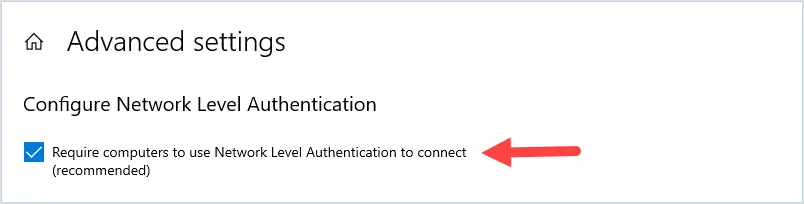 select Require computers to use Network Level Authentication to connect