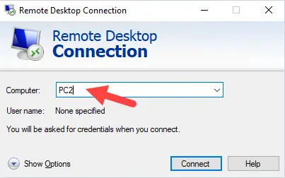 enter pc name to connect