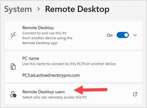 click on remote desktop users