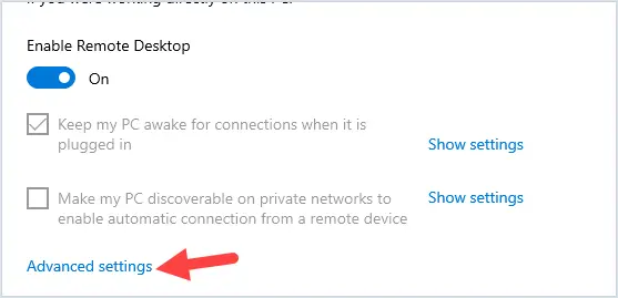 advanced remove desktop settings on windows server