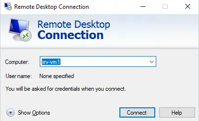 example rdp connection on windows server
