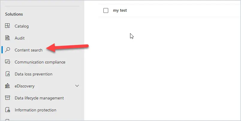 Content search selected in the Microsoft 365 compliance center