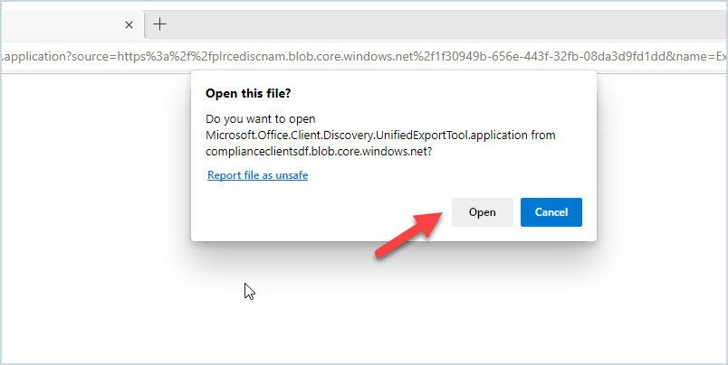 Prompt to open the eDiscovery Export Tool
