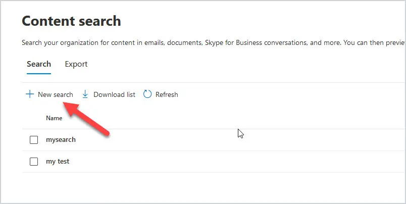 New search button on the content search page