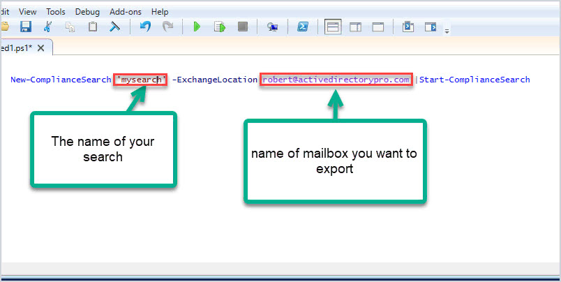 New-ComplianceSearch command creating and starting a search