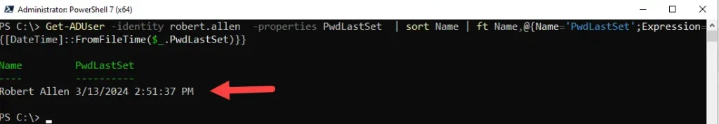 get last password change powershell