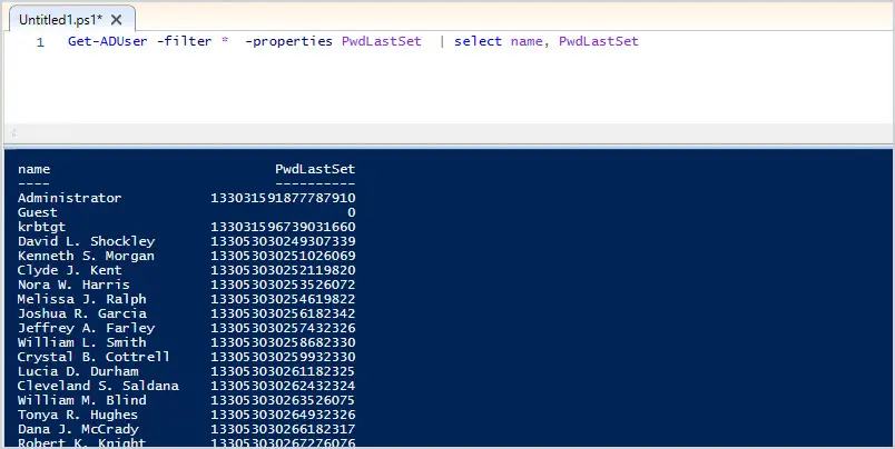 powershell command pwdlastset attribute