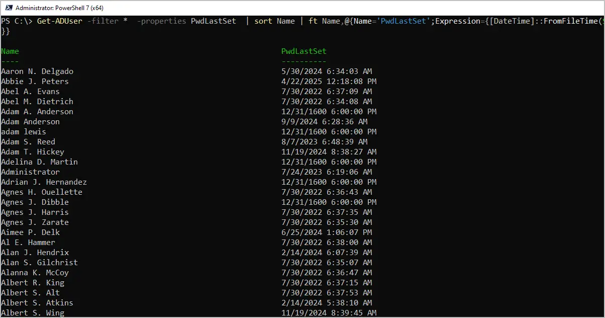 user password last change date