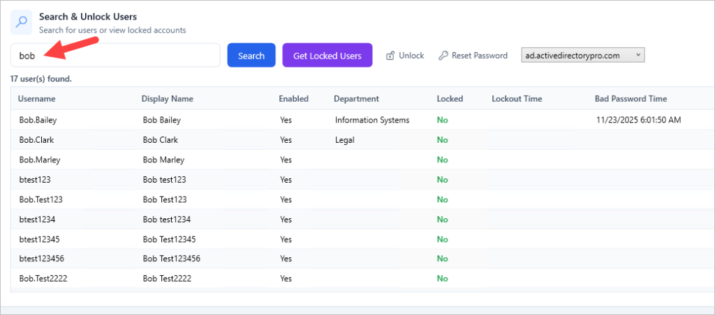 get lockout status for specific user