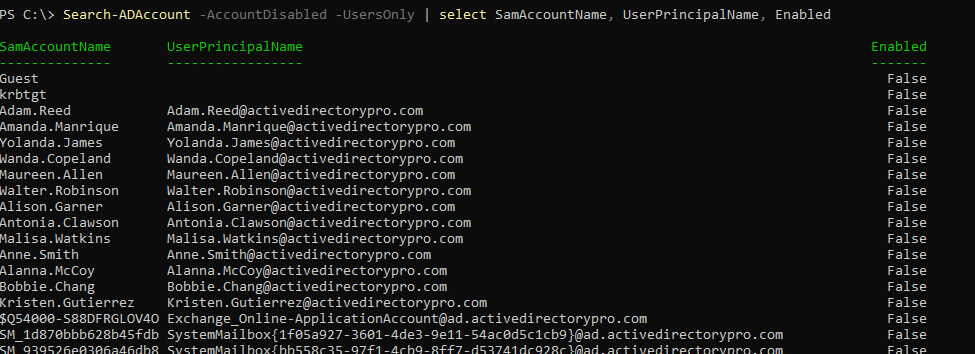 get list of disabled users in ad powershell
