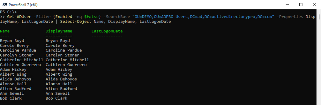 get disabled users from an OU