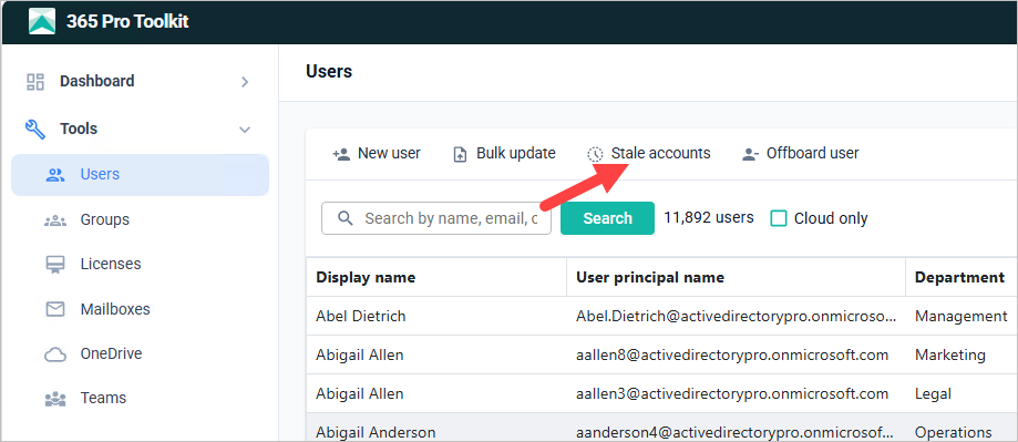 365 pro toolkit click stale accounts