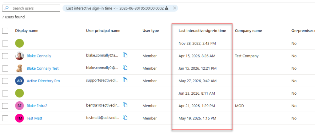 review inactive accounts by sign in time