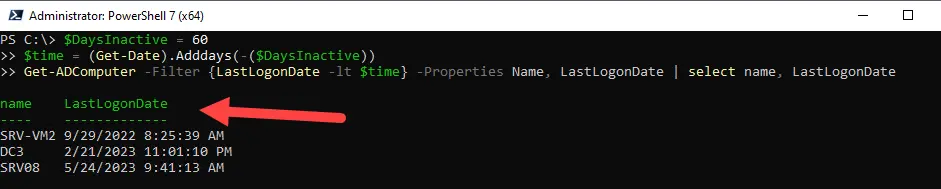 inactive computers using powershell