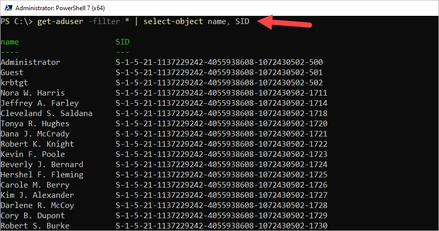 get all users sid with powershell