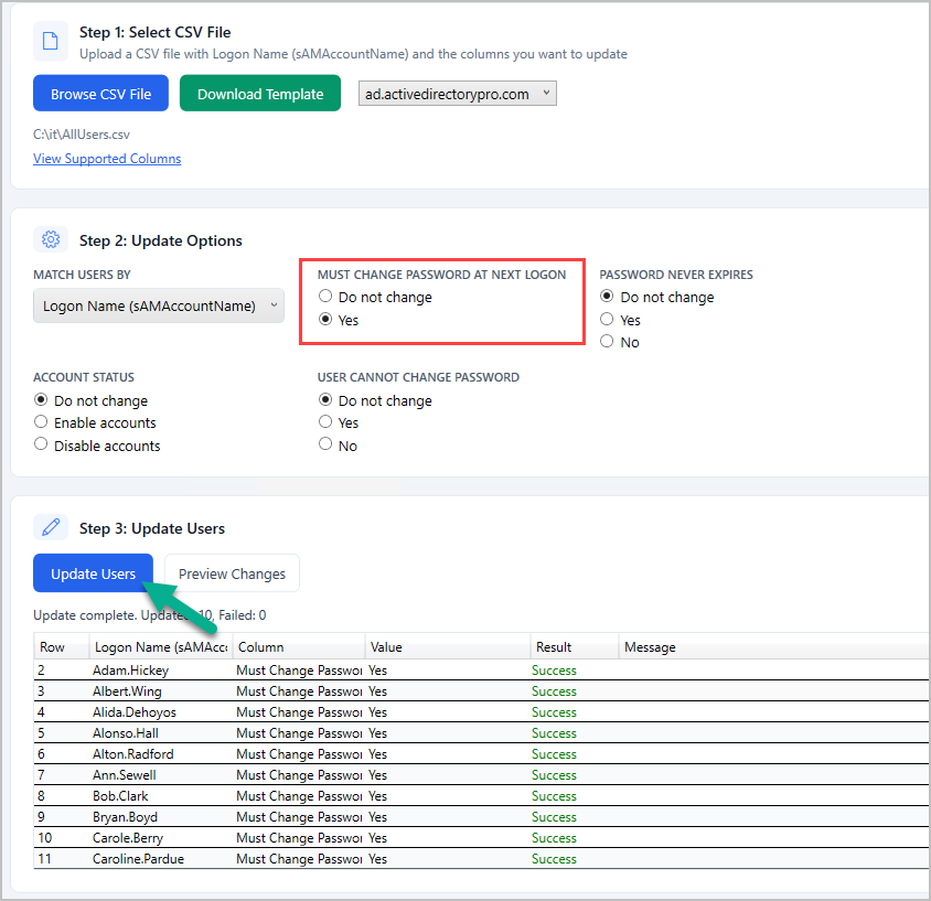 change password at next logon using ad pro toolkit