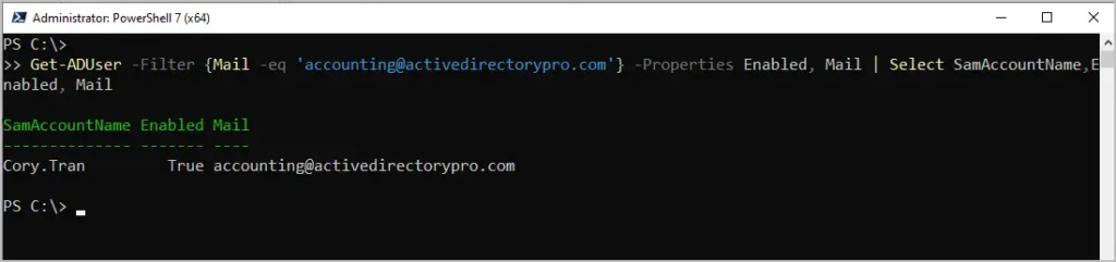 Filtering on the mail attribute to find which account owns an address