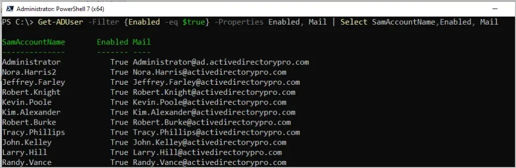 Email addresses returned for enabled accounts only