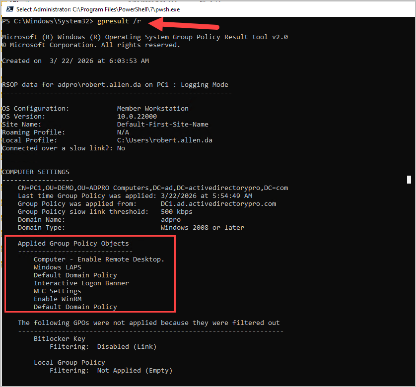 gpresult /r example