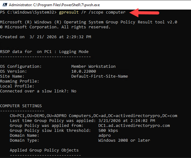 gpresult /r example