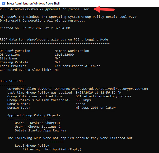 check user gpo policies only