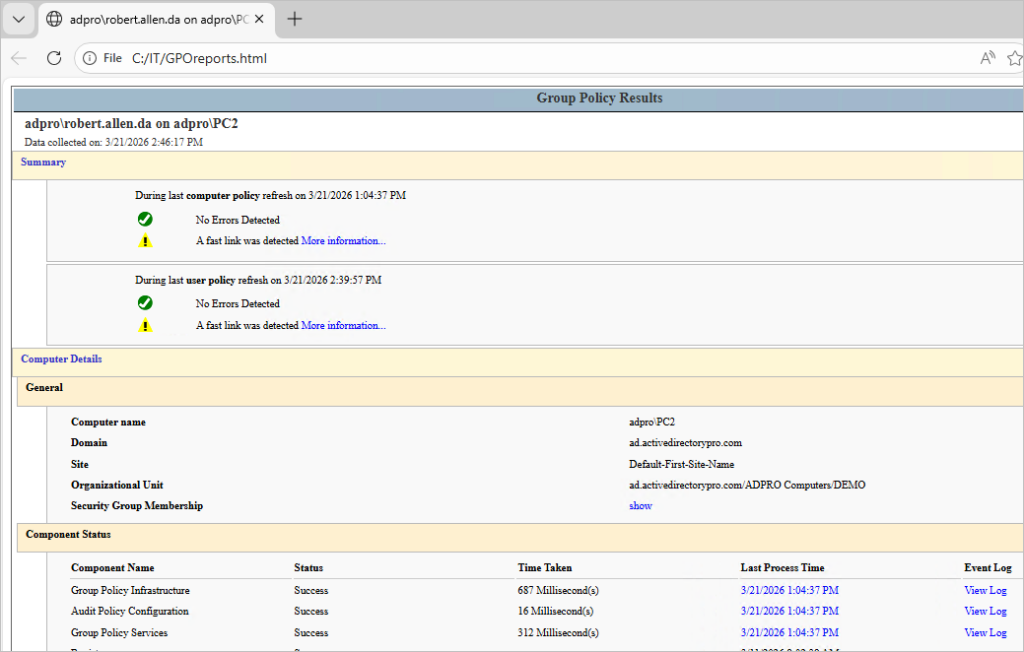 gpresult html report