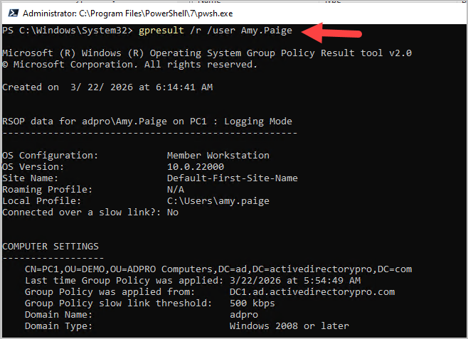 gpos applied for specific user