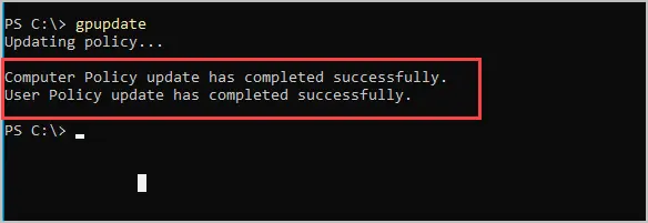 gpupdate success message