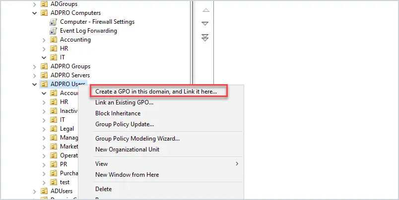 New GPO named User - Add Shortcut linked to the users OU