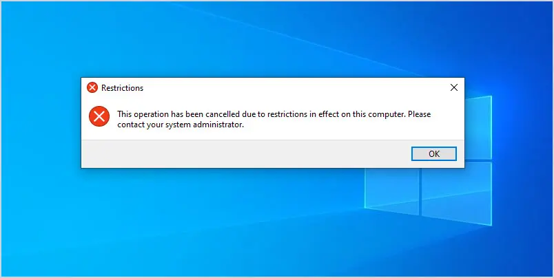 control panel restrictions block message