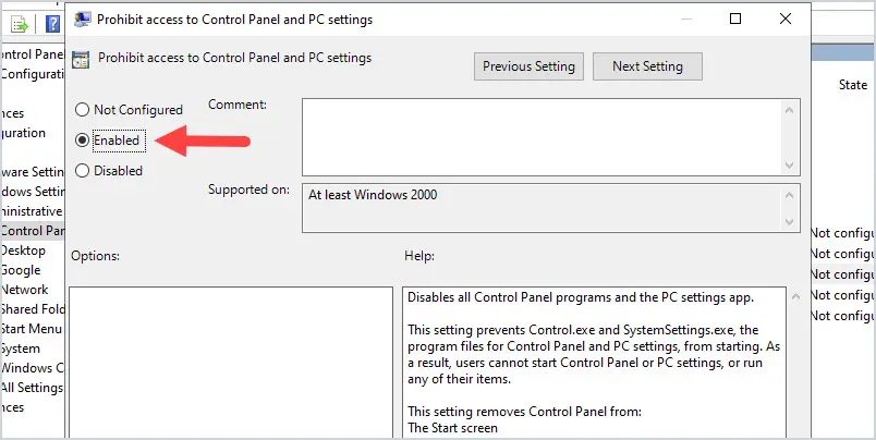 enable the gpo setting