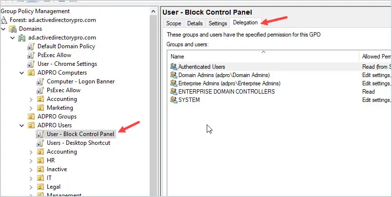 gpo delegation tab