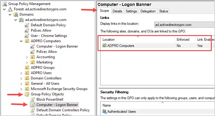 determine where a gpo is linked