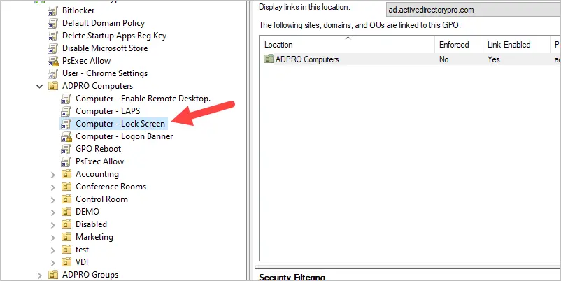 Lock screen GPO linked to the computers OU with sub-OUs inheriting it