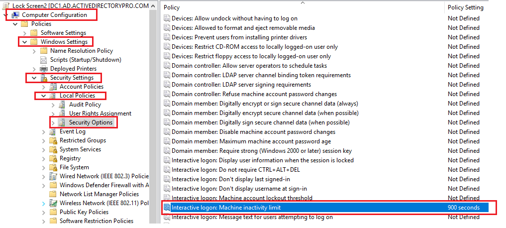 Group Policy setting to lock screen after idle for 15 minutes