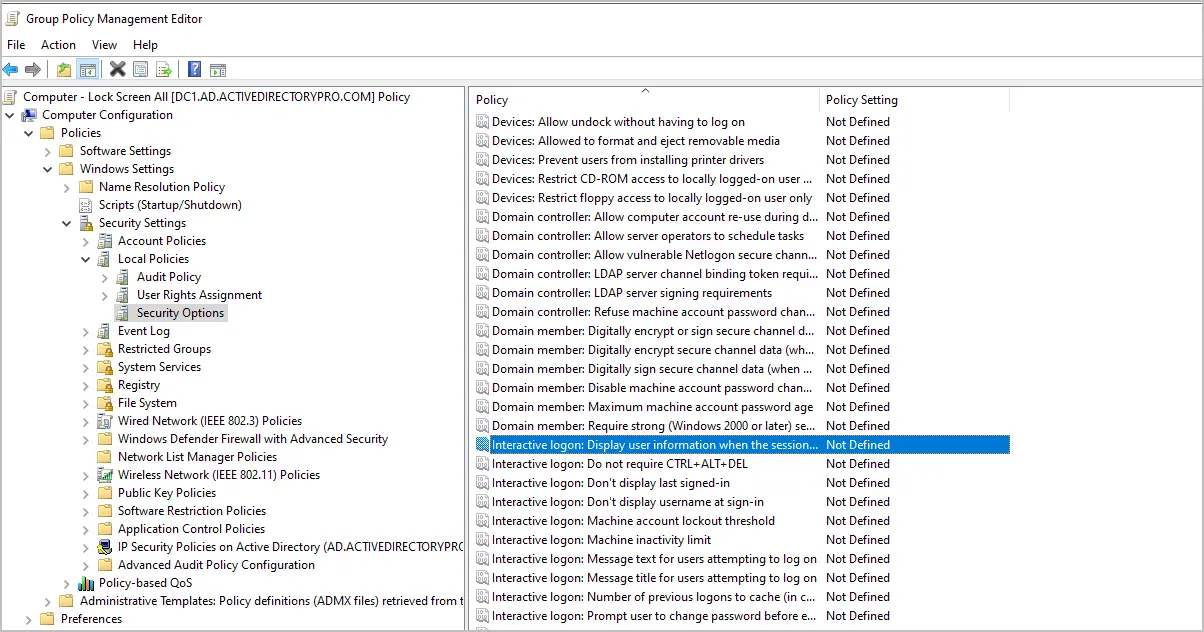 Enable lock screen using group policy