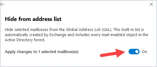 Hide from address list panel with the toggle switched to On