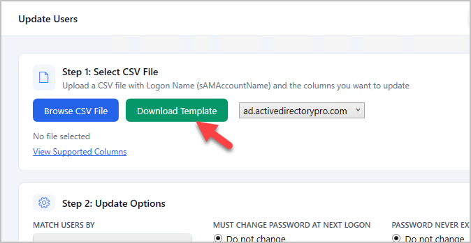 Update Users tool with the option to download the CSV template